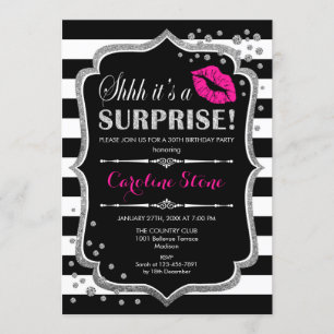 Invitation Surprise Anniversaire - Black Pink Silver