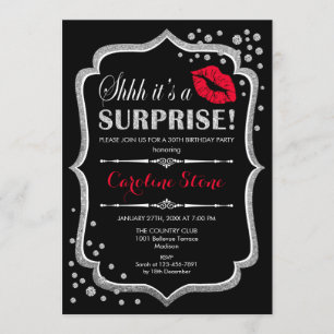 Invitation Surprise Anniversaire - Black Red Silver