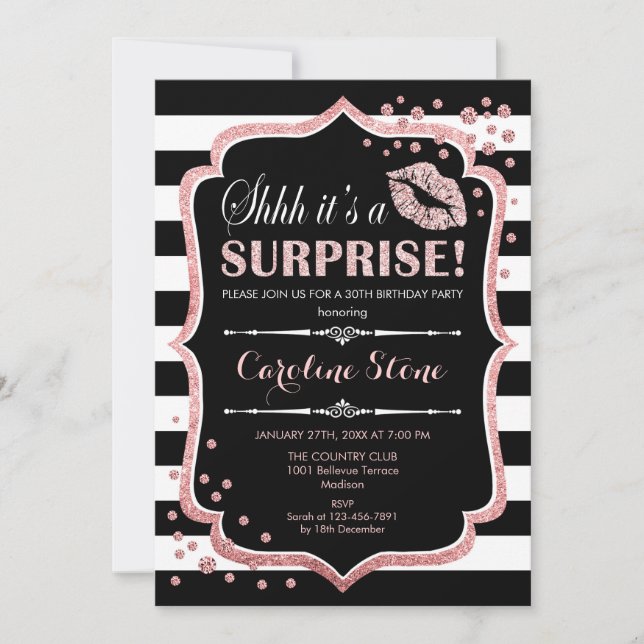 Invitation Surprise Anniversaire - Black Rose Gold (Devant)