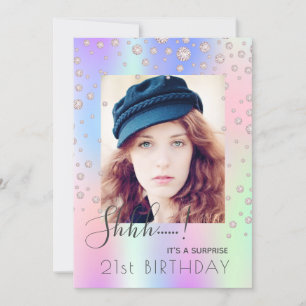 Invitation Surprise Anniversaire fête rose carreau violet pho