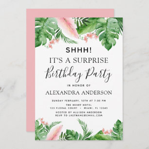 Invitation Surprise Anniversaire Fête Tropical Palm Floral