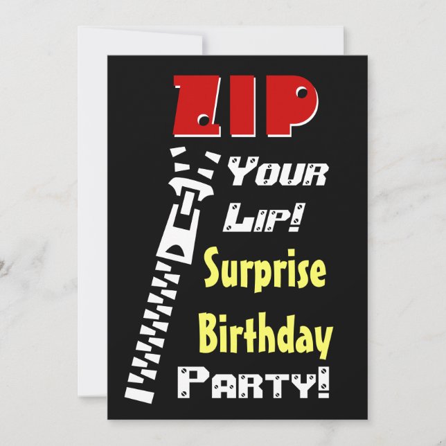 Invitation SURPRISE Anniversaire Fête Zip Your Lip V2 (Devant)