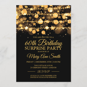 Invitation Surprise Anniversaire Or Éclairage & Étoiles