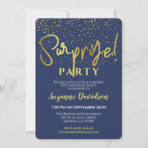 Surprise Anniversaire Party Blue Gold Typographie