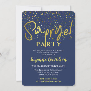 Invitation Surprise Anniversaire Party Blue Gold Typographie