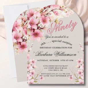 Invitation SURPRISE Arche Florale Rose Élégante 90e Anniversa