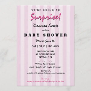 Invitation surprise Baby shower rose rayures