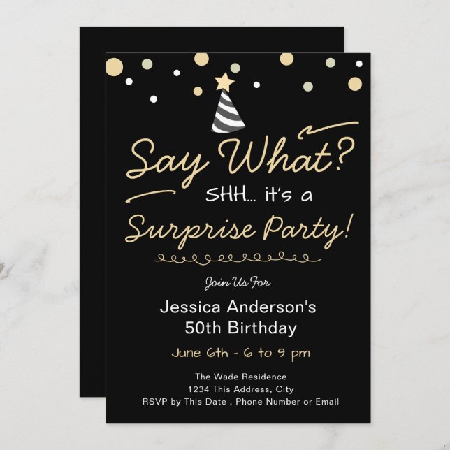 Invitation Surprise Birthday Party Any Age Minimal Confetti (Devant / Derrière)