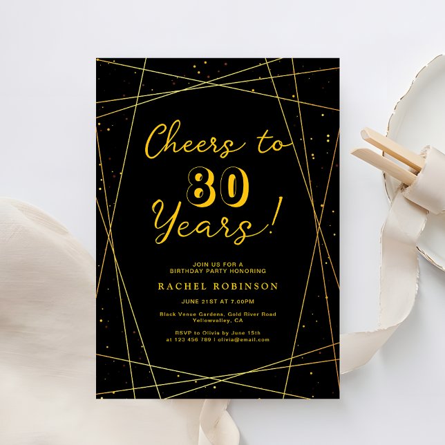 Invitation Surprise Birthday Party Black & Gold Geometric (Créateur téléchargé)