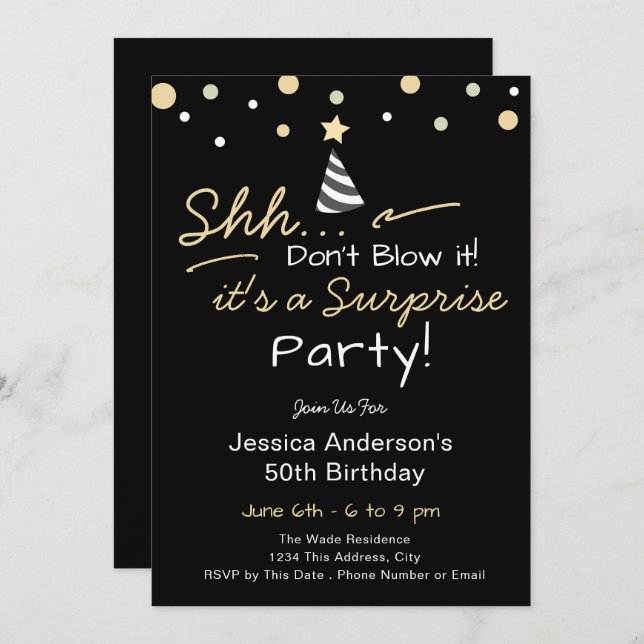 Invitation Surprise Birthday Party don't blow it (Devant / Derrière)