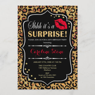 Invitation Surprise Birthday Party - Empreinte de léopard Red