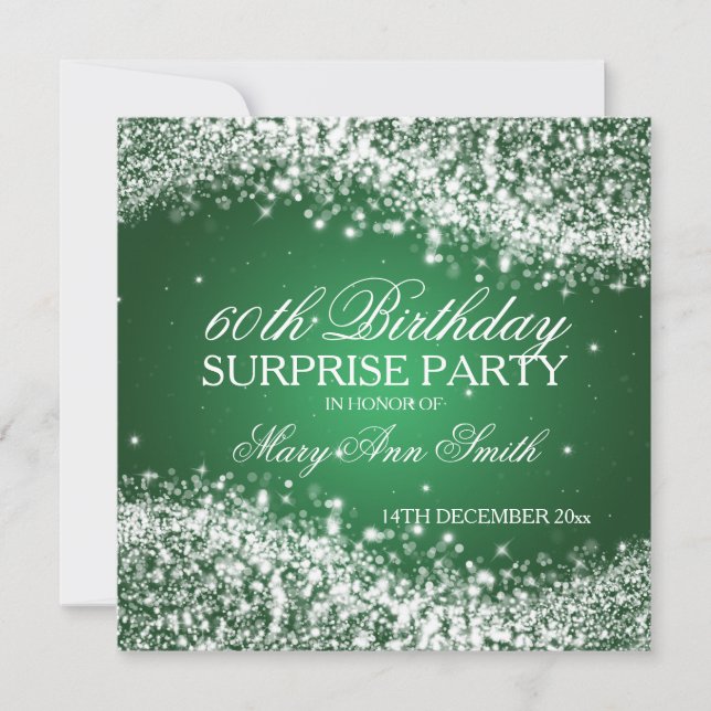 Invitation Surprise Birthday Party Sparkling Wave Green (Devant)