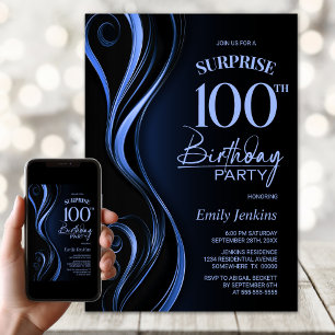 Invitation Surprise Black Blue 100e fête d'anniversaire