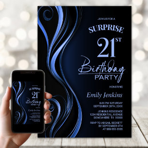 Invitation Surprise Black Blue 21e fête d'anniversaire