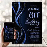 Invitation Surprise Black Blue 60th Birthday Party<br><div class="desc">Cette invitation de 60e anniversaire moderne aux couleurs noir et bleu donne le ton parfait pour une fête surprise. Personnalisez facilement votre invitation avec le nom de l'invité d'honneur, les détails de la fête et les informations sur le lieu en quelques clics seulement. Vous serez en mesure de créer une...</div>