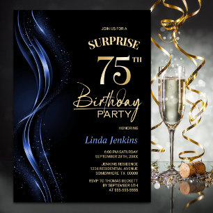 Invitation Surprise Black Blue 75th Birthday Party