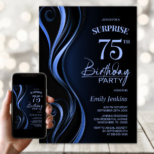 Invitation Surprise Black Blue 75th Birthday Party