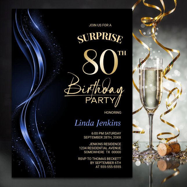 Invitation Surprise Black Blue 80th Birthday Party (Créateur téléchargé)