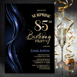 Invitation Surprise Black Blue 85th Birthday Party