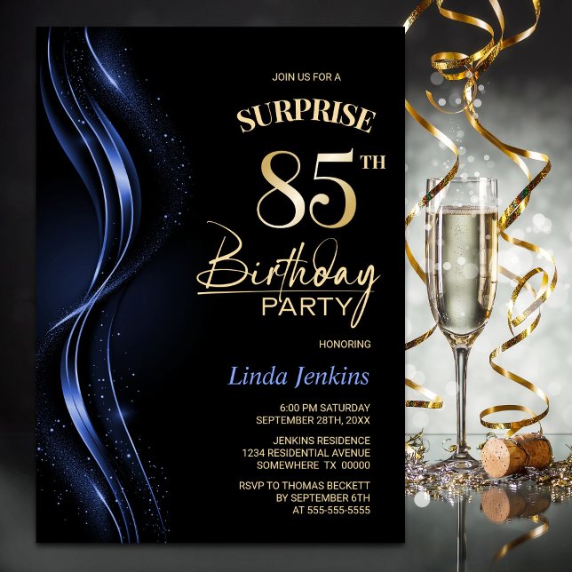 Invitation Surprise Black Blue 85th Birthday Party (Créateur téléchargé)