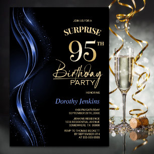 Invitation Surprise Black Blue 95th Birthday Party