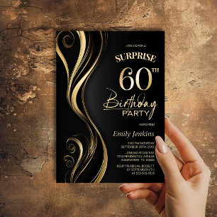 Invitation Surprise Black Gold 60e fête d'anniversaire