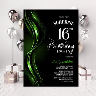 Invitation Surprise Black Green 16e fête d'anniversaire