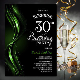 Invitation Surprise Black Green 30e fête d'anniversaire