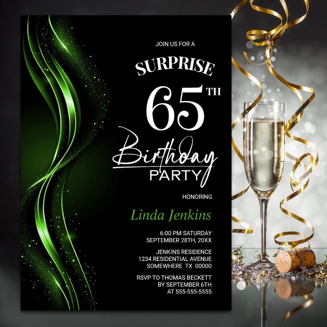 Invitation Surprise Black Green 65e anniversaire (Créateur téléchargé)