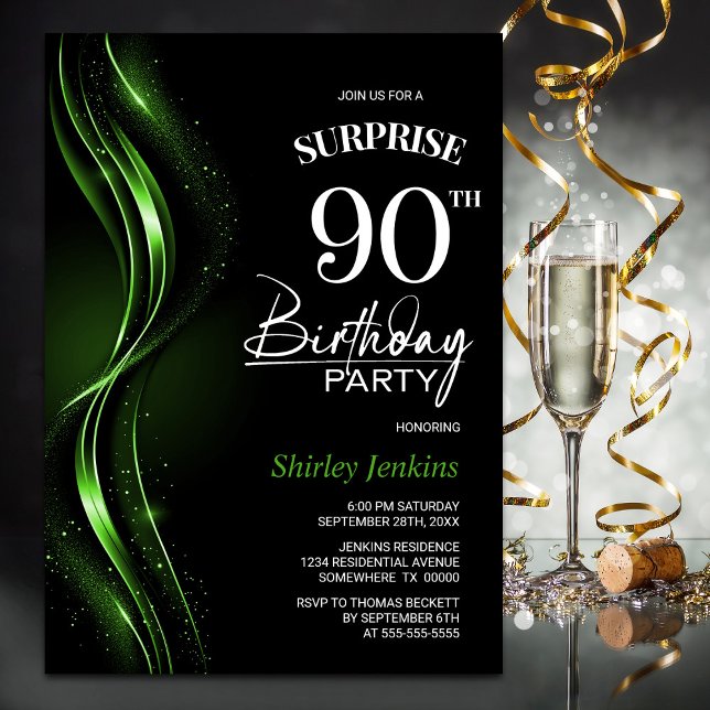 Invitation Surprise Black Green 90e anniversaire (Créateur téléchargé)