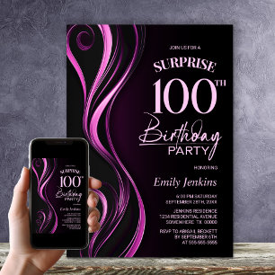 Invitation Surprise Black Pink 100e fête d'anniversaire