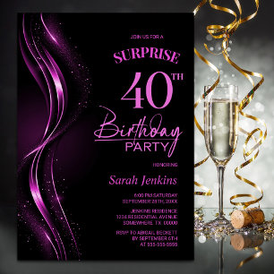Invitation Surprise Black Pink 40e fête d'anniversaire