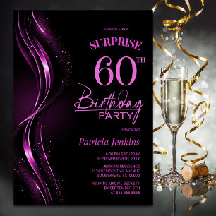 Invitation Surprise Black Pink 60e fête d'anniversaire