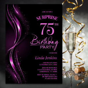 Invitation Surprise Black Pink 75e fête d'anniversaire