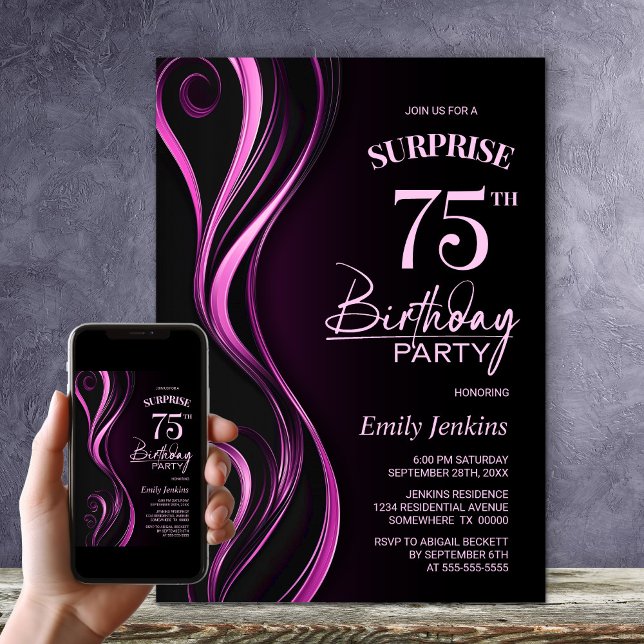 Invitation Surprise Black Pink 75e fête d'anniversaire (Créateur téléchargé)