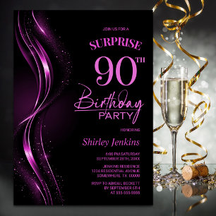 Invitation Surprise Black Pink 90e fête d'anniversaire