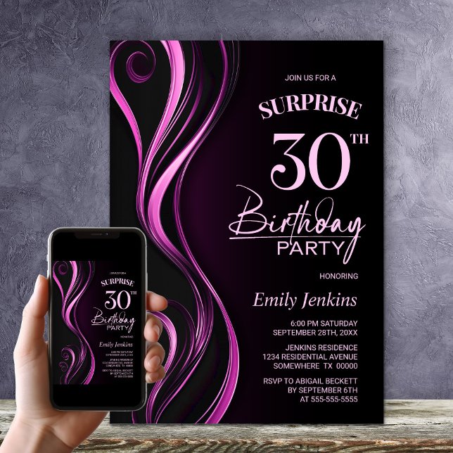 Invitation Surprise Black Pink fête du 30e anniversaire (Créateur téléchargé)