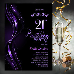 Invitation Surprise Black Purple 21e fête d'anniversaire