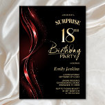 Invitation Surprise Black Red 18th Birthday Party<br><div class="desc">Cette invitation moderne de 18ème anniversaire en noir et rouge donne le ton parfait pour une fête surprise. Personnalisez facilement votre invitation avec le nom de l'invité d'honneur, les détails de la fête et les informations sur le lieu en quelques clics seulement. Vous serez en mesure de créer une nuit...</div>