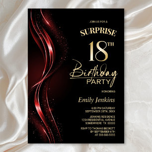 Invitation Surprise Black Red 18th Birthday Party