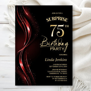 Invitation Surprise Black Red 75th Birthday Party