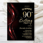 Invitation Surprise Black Red 90th Birthday Party<br><div class="desc">Cette invitation de 90e anniversaire moderne aux couleurs noir et rouge donne le ton parfait pour une fête surprise. Personnalisez facilement votre invitation avec le nom de l'invité d'honneur, les détails de la fête et les informations sur le lieu en quelques clics seulement. Vous serez en mesure de créer une...</div>