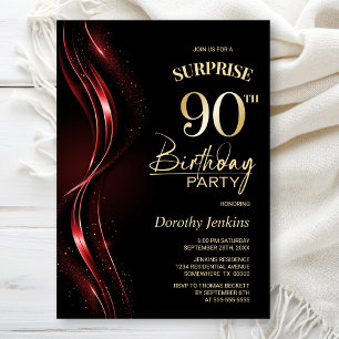 Invitation Surprise Black Red 90th Birthday Party