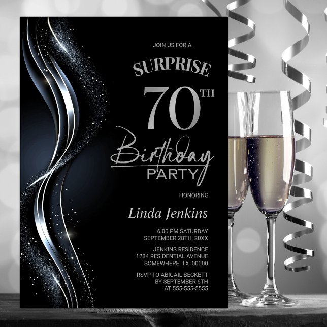 Invitation Surprise Black Silver 70e fête d'anniversaire (Créateur téléchargé)