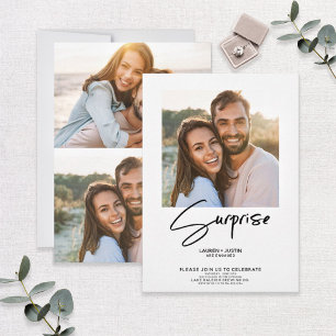 Invitation Surprise Black & White 3 Photo Engagement Party