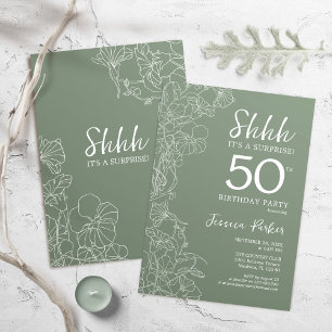 Invitation Surprise Botanique Vert Sauge 50e Anniversaire