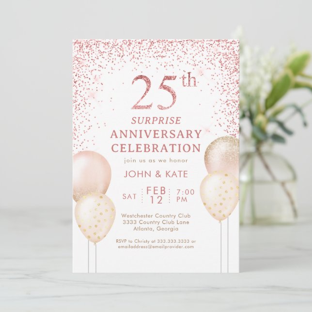 Invitation Surprise Calligraphie Rose 25e Anniversaire (Debout devant)