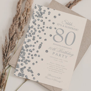 Invitation Surprise Champagne 80 ans paillettes d'argent