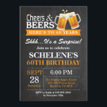Invitation Surprise Cheers and Beers 60e Anniversaire Invitat<br><div class="desc">Surprise Cheers and Beers 60th Birthday Invitation Card. Anniversaire adulte. Orange. 16ème 18ème 21ème 30ème 40ème 60ème 70ème 80ème 90ème 100ème. N'Importe Quel Âge. Pour plus de personnalisation,  cliquez sur le bouton "Customiser" et utilisez notre outil de conception pour modifier ce modèle.</div>