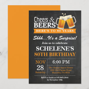 Invitation Surprise Cheers and Beers 80e anniversaire Invitat